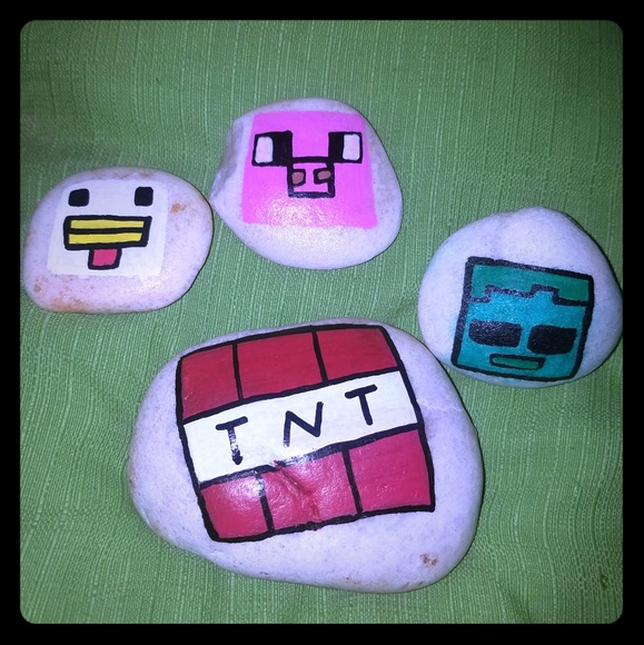 PaintedRoxRUs Accents 5 Minecraft Painted Rock Creeper Tnt Garden